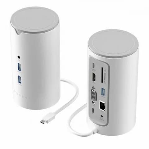Докстанция Vention TPHWC-EU < USB-C to HDMI/VGA/USB 3.1 Gen 1-C/USB 3.0x3/RJ45/SD/TF/TRRS 3.5mm/PD/DC Docking Station 0.25M White Vertical Type EU Standard>