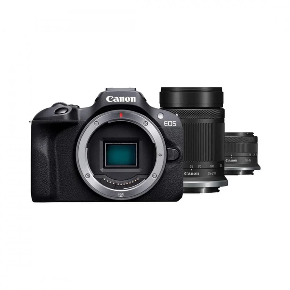 Цифровая камера Canon EOS R100 + RF-S, 18-45 mm IS STM, + RF-S 55-210 mm IS STM, Black