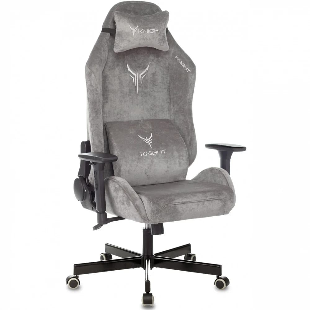 Кресло игровое Knight N1 Fabric серый Light-19 с подголов. крестов. металл