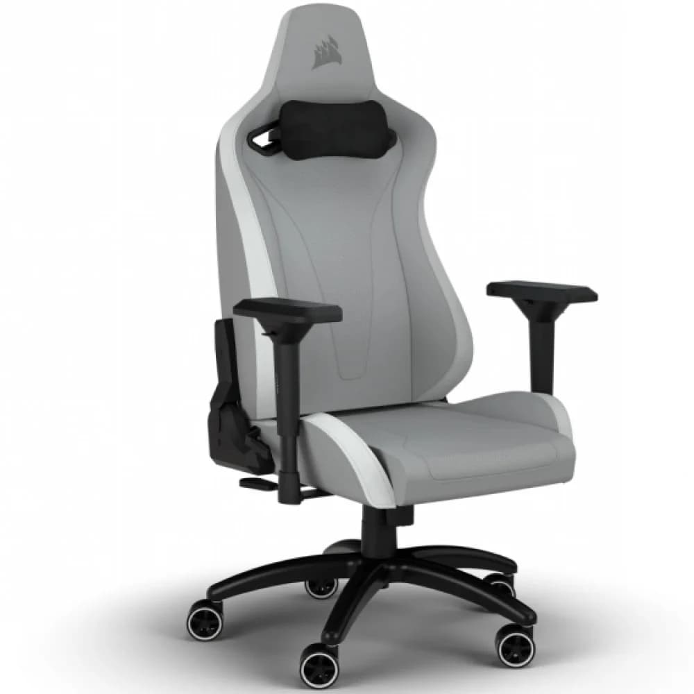 CORSAIR TC200 Leatherette Gaming Chair, Standard Fit - Light Grey/White
