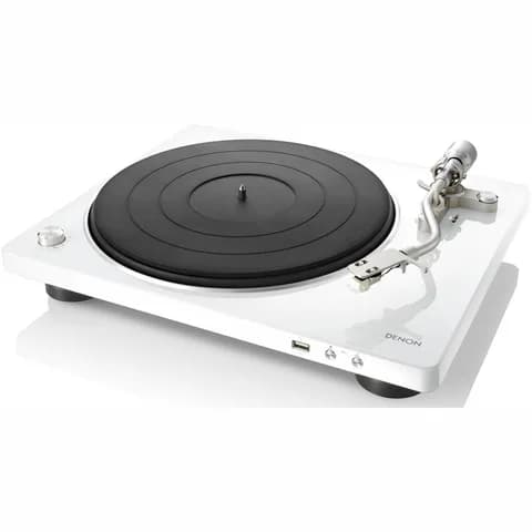 DENON Проигрыватель винила DP-450USB БЕЛЫЙ, Проигрыватель пластинок со встроенным фонокорректором и USB-входом для оцифровки винила, пассиковый привод, алюминиевый тонарм, регулировка скорости 33 45