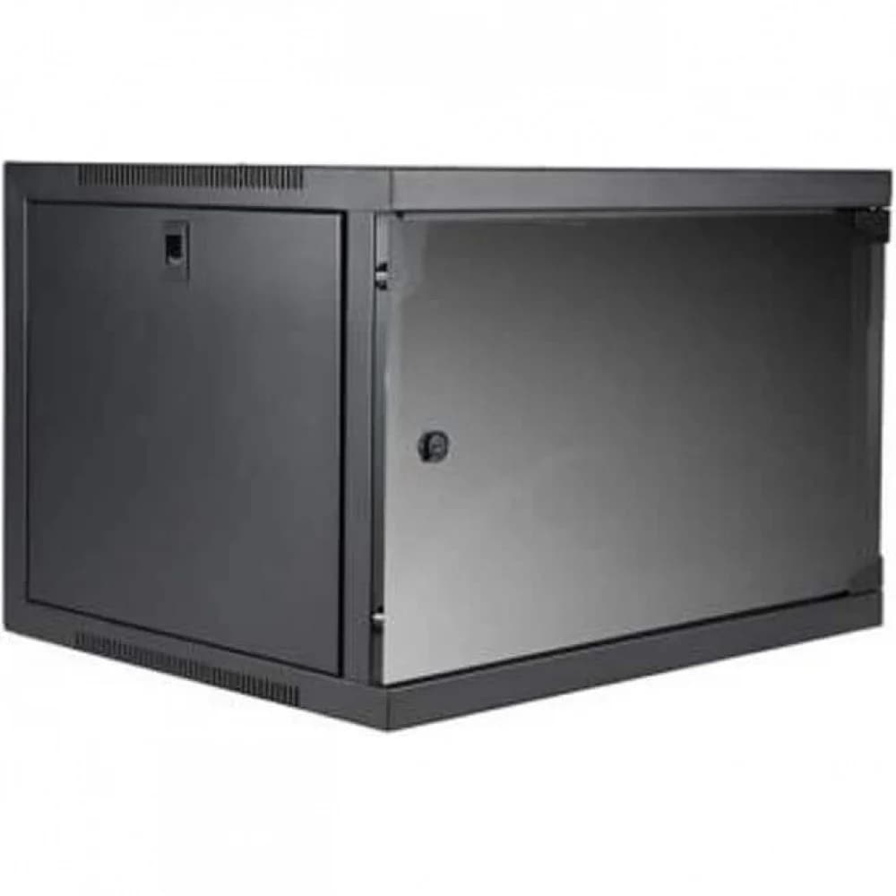 CAYMON Рэковый шкаф EPR409/B Настенный шкаф для 19" оборудования, вместимость 9 юнитов. Дверь из закаленного стекла, защищена замком с ключом, грузоподъемность 50 кг, встроенная вентиляционная решет