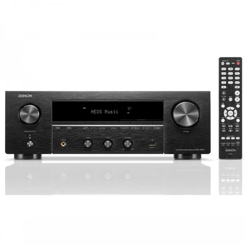 DENON Стерео ресивер DRA900H ЧЕРНЫЙ Стереоресивер 2.2 с поддержкой 8K Ultra HD и встроенным ММ-фонокорректором, мощность 2 х 100 Вт (8 Ом), 6 входов и 1 выходов HDMI, мультирум HEOS, AirPlay 2, габа