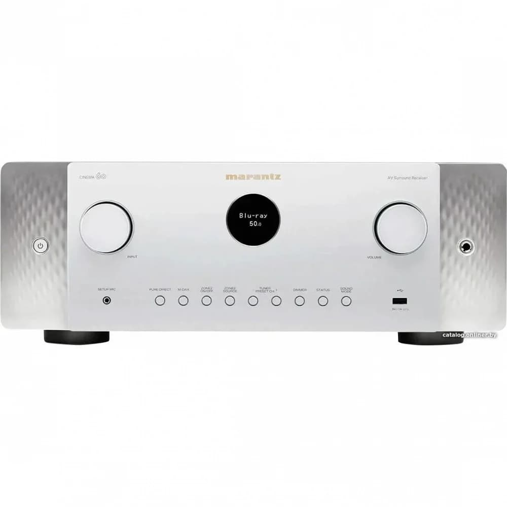 MARANTZ AV-Усилитель CINEMA60 СЕРЕБРО АV-усилитель 7.2, 100 Вт на канал, Dolby Atmos, DTS:X, 8K Ultra HD, и встроенным стримингом HEOS®, 6 входов и 2 выхода HDMI, AirPlay 2, 2 зоны, габариты (ШхГхВ)