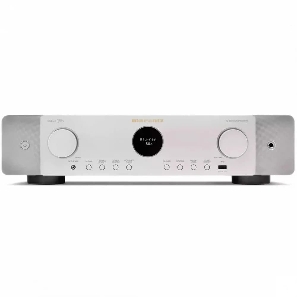 MARANTZ AV-Усилитель CINEMA70S СЕРЕБРО Ультра-тонкий АV-усилитель 7.2, 50 Вт на канал, Dolby Atmos, DTS:X, 8K Ultra HD, и встроенным стримингом HEOS®, 6 входов и 1 выхода HDMI, AirPlay 2, 2 зоны, га