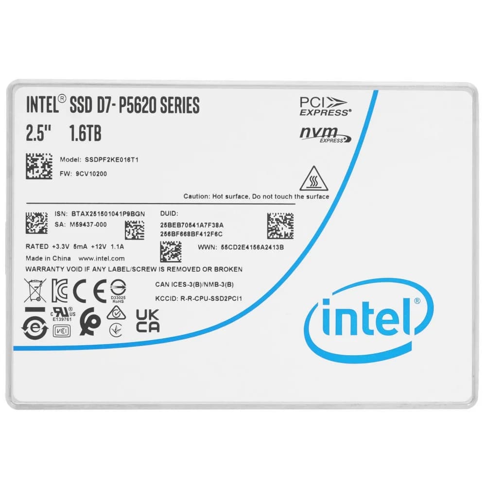 Intel SSD D7-P5620 Series (1.6TB, 2.5in PCIe 4.0 x4, 3D4, TLC) Generic No OPAL Single Pack