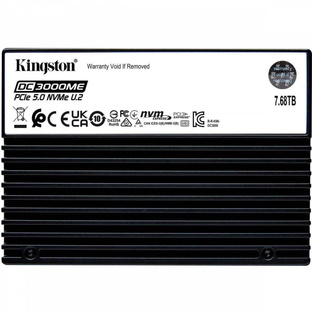Твердотельный накопитель/ Kingston SSD DC3000ME 7680GB, U.2(2.5" 15mm), NVMe, PCIe Gen 5x4, 3D TLC, R/W 14000/1000MB/s, IOPs 2 800 000/500 000, TBW 14016, DWPD 1 (12 мес)