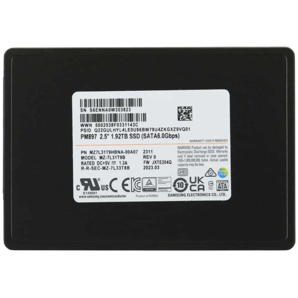 SAMSUNG PM897 1.92TB Data Center SSD, 2.5'' 7mm, SATA 6Gb/s, Read/Write: 560/520 MB/s, Random Read/Write IOPS 97K/60K