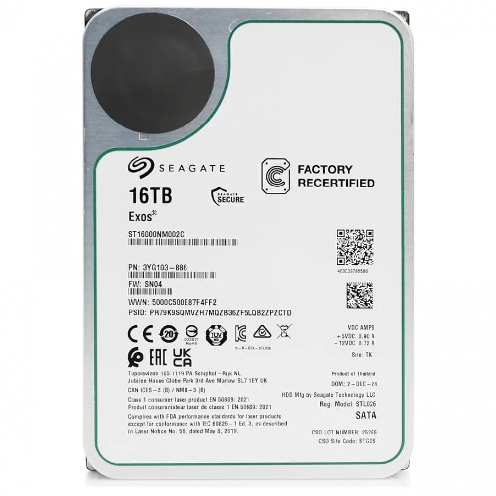Жесткий диск, Seagate, Exos X16, ST16000NM002C, 16TB, SATA3 6Gb/s, 3.5", 7200RPM