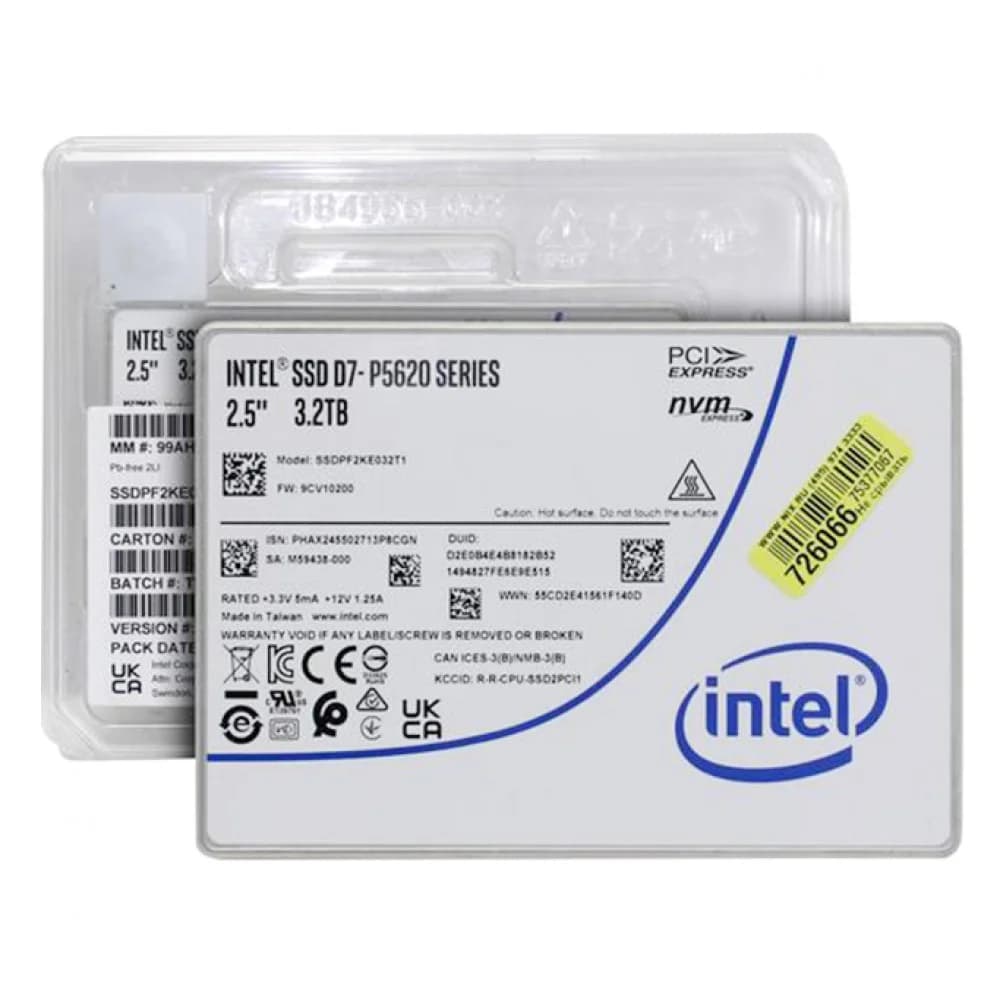 Solidigm SSD D7-P5620 Series, 3200GB, U.2(2.5" 15mm), NVMe, PCIe 4.0 x4, TLC, R/W 6700/3600MB/s, IOPs 1 000 000/341 000, TBW 17500, DWPD 3 (12 мес.)