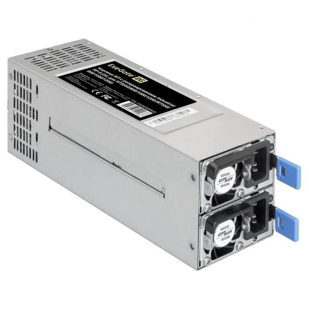 Серверный БП с резервированием 2U Redundant 2x800W ExeGate Industrial-RTS800 (APFC, КПД 94% (80 PLUS Platinum), 4 cm fan, 24pin, 2x(4+4)pin, 2PCIe, 2SATA, 6IDE, Cable Management)