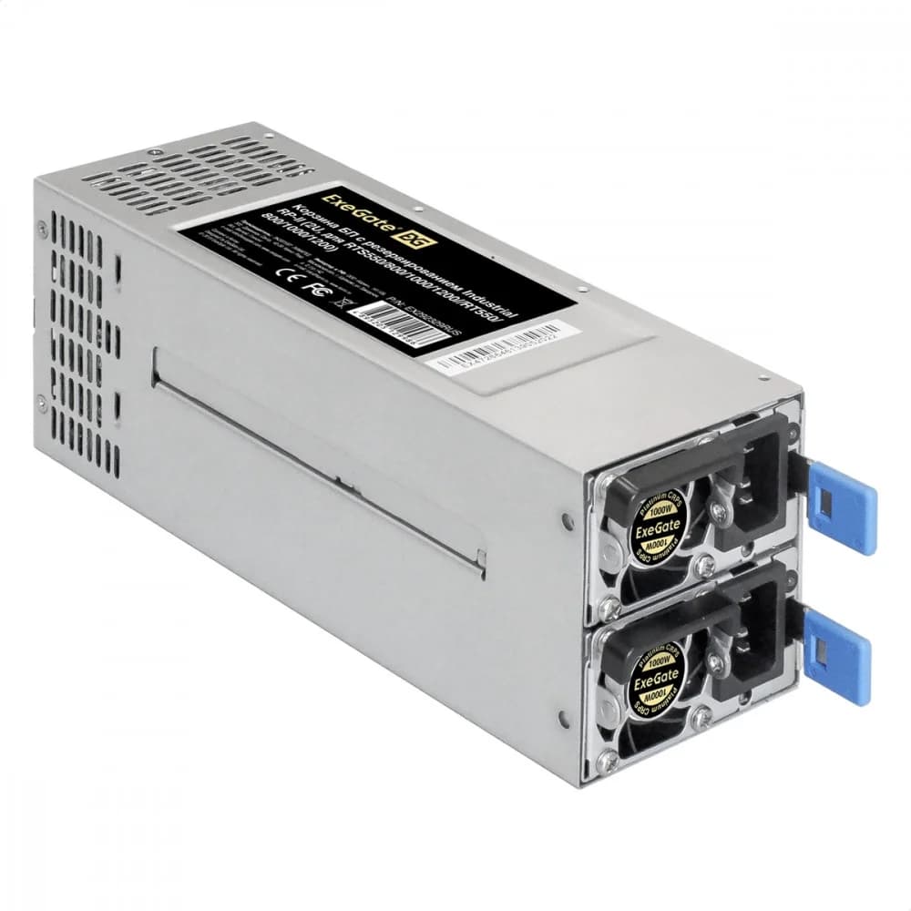 Серверный БП с резервированием 2U Redundant 2x1000W ExeGate Industrial-RTS1000 (APFC, КПД 94% (80 PLUS Platinum), 4 cm fan, 24pin, 2x(4+4)pin, 2PCIe, 2SATA, 6IDE, Cable Management)