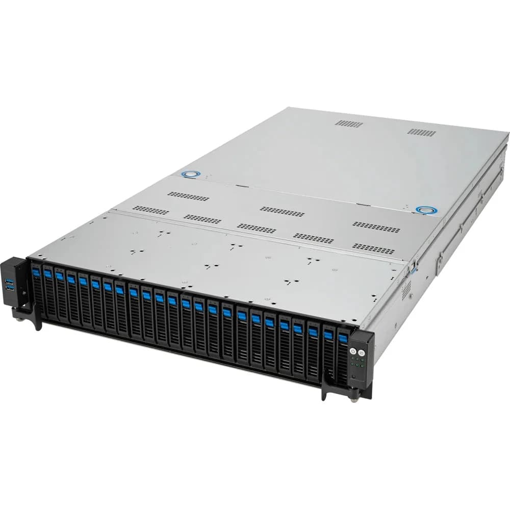 Сервер ASUS RS720A-E12-RS24U /GPU, 2xSP5(LGA 6096 up to 400W),24xDDR5 RDIMM(up to 6TB),24xNVMe/SATA(16 NVMe + 8x NVMe/SATA/SAS),soft RAID,2xM.2 slot,9 PCIe Gen5+1xRAID slot, 2x10GBe,2x2600W,ASMB11-i