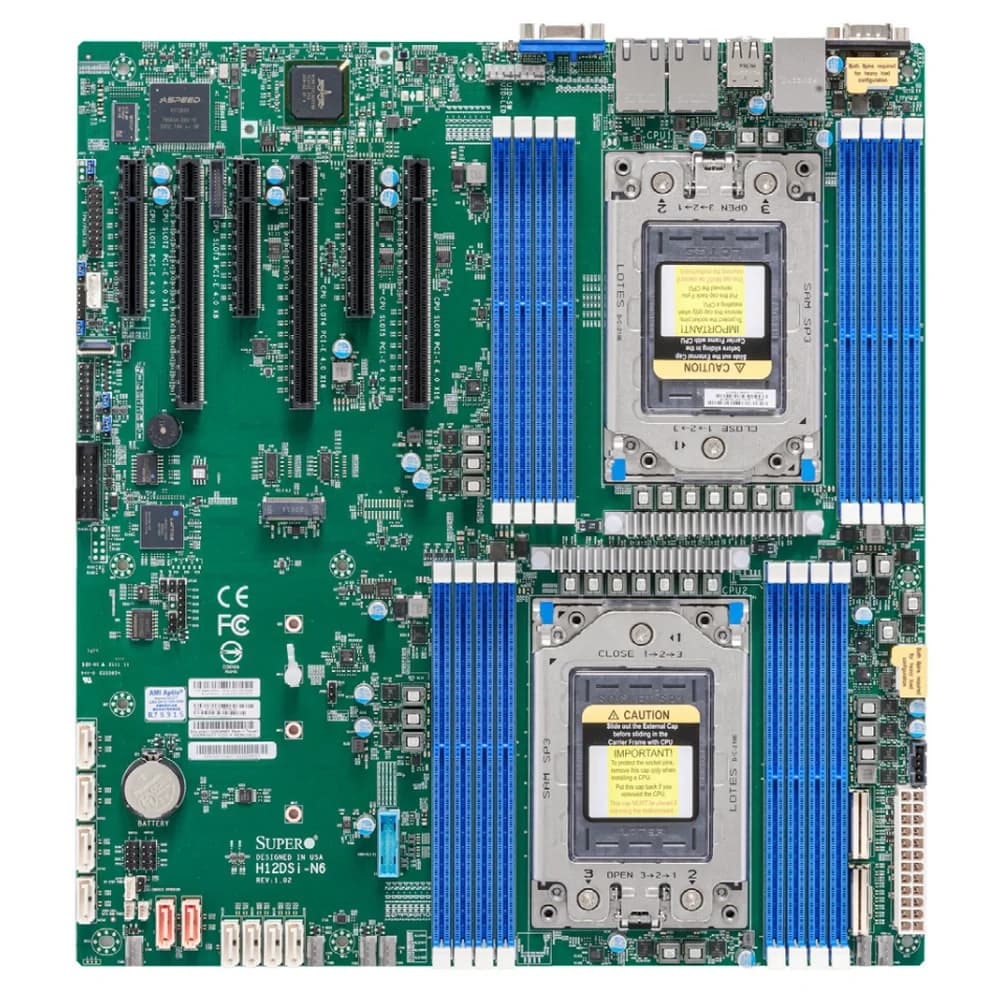 Материнская плата SuperMicro MBD-H12DSI-N6-B Dual AMD EPYC™ 7003/7002 Series Processors, 4TB Registered ECC DDR4 3200MHz SDRAM in 16 DIMMs, 10 SATA3, 2 SATADOM, 4 NVMe {10} (incl. 1x I/O Shield MCP-