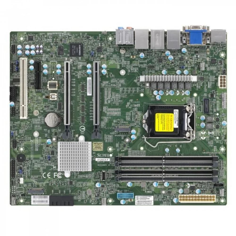 SuperMicro MBD-X12SCA-F-B W-1200 CPU, 4 DIMM slots, Intel W480 controller for 4 SATA3 (6 Gbps) ports, RAID 0,1,5,10, 1 PCI-E 3.0 x4, 2 PCI-E 3.0 x16 slots, bulk (414437)