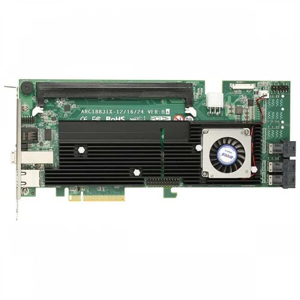 ARC-1883ix-12 PCIe 3.0 x8 LP, SAS/SATA 12G, RAID 0,1,5,6,10,50,60, 12port (3*int SFF8643 + 1*ext SFF8644), Cache 2GB (up to 8GB), RTL {5} (411338)