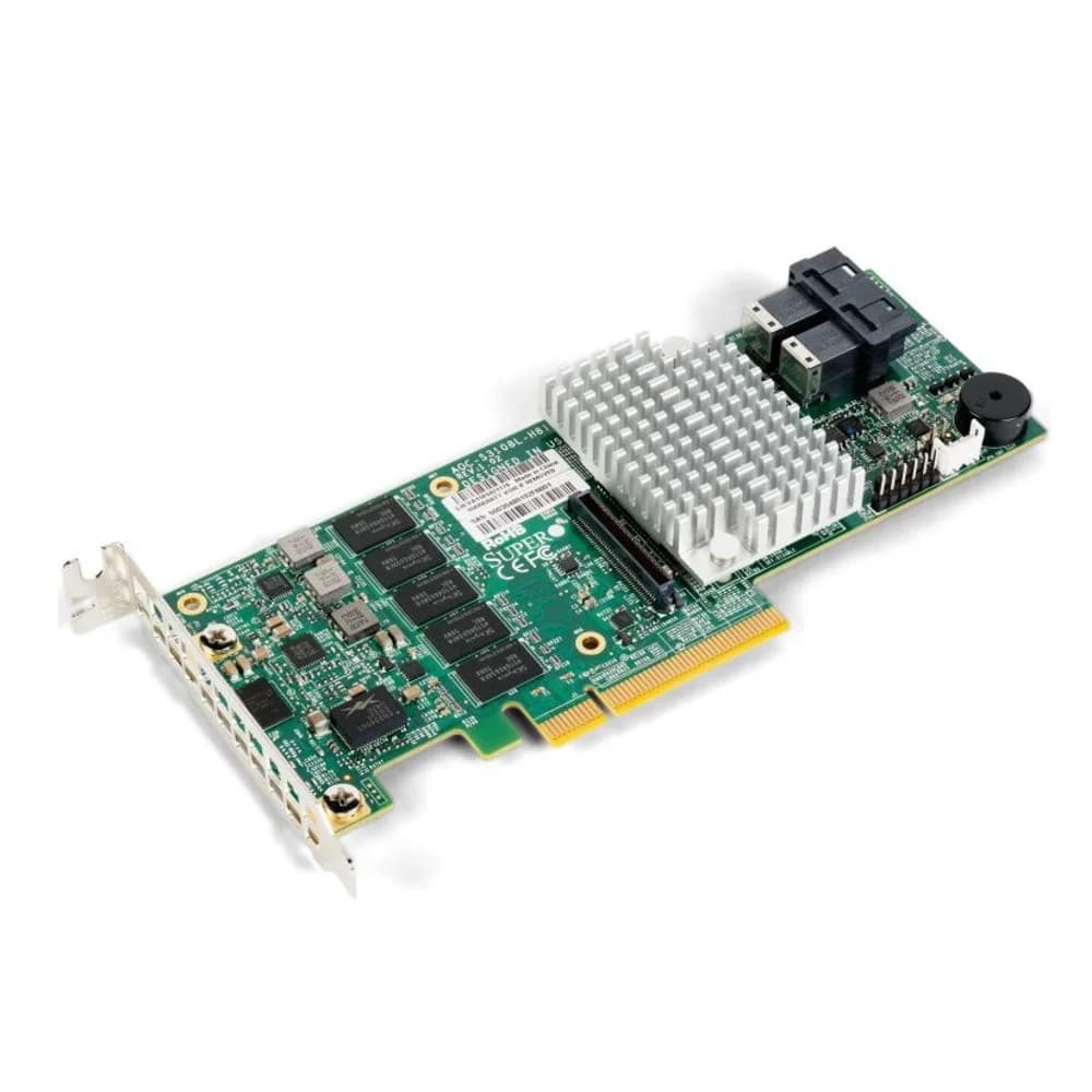 Supermicro AOC-S3108L-H8IR-16DD Broadcom 3108 12Gb/s 8-port SAS Internal RAID Adapter supports up to 16 HDD RAID (0/1/5/6/10/50/60) 2GB cache