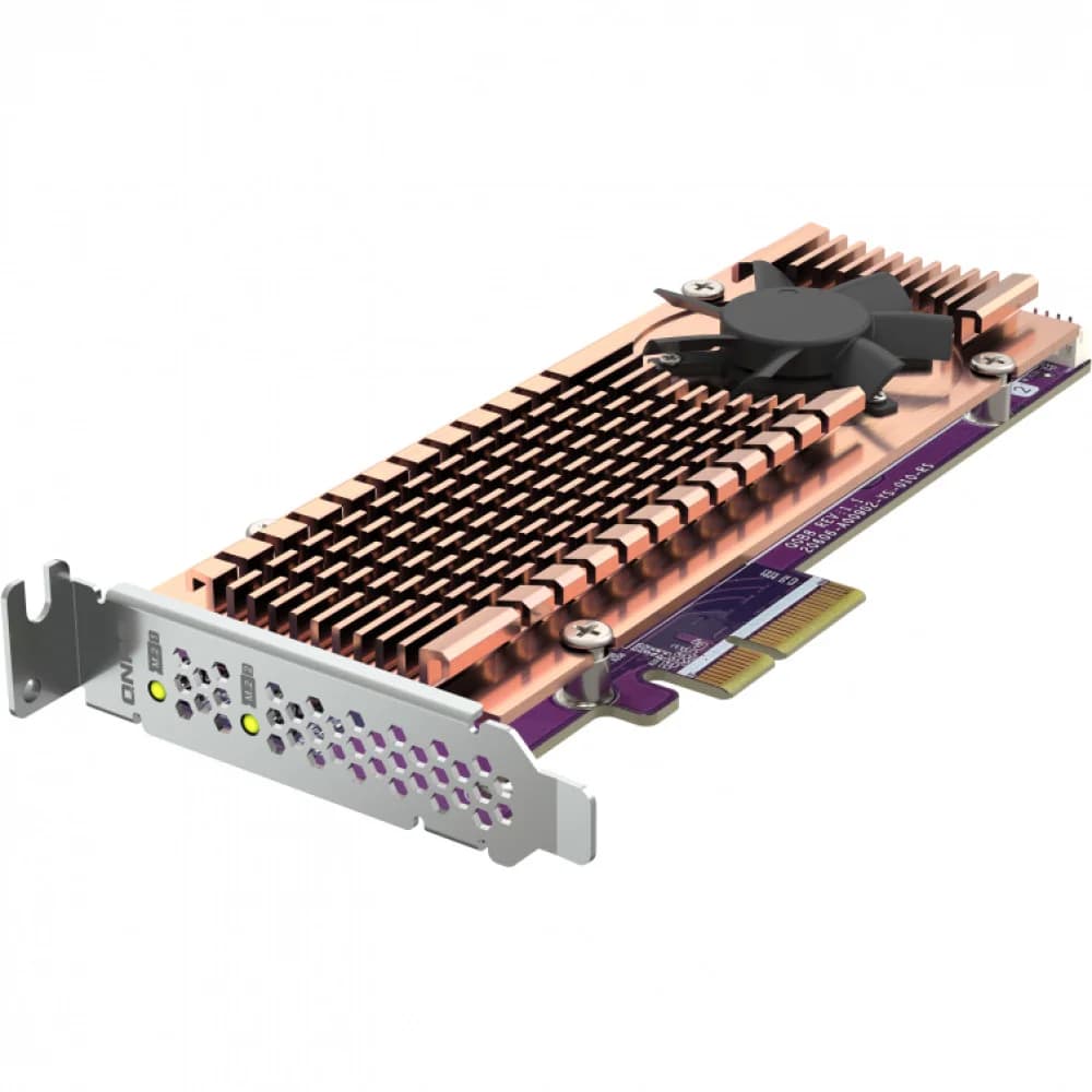 QNAP QM2-2P-344A 2 x M.2 22110 or 2280 PCIe (Gen3 x 4) NVMe SSD slots, Low-profile flat and Full-height are bundled