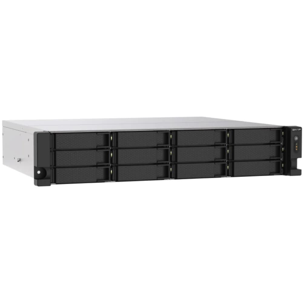 SMB QNAP TS-1273AU-RP-8G NAS 12 HDD trays, 2x 2.5 GbE, rackmount, 2 PSU. 4-core AMD V1500B 2,2 GHz , RAM 8 GB (8 GB UDIMM DDR4 (1 x 8 GB) up to 32 GB (2 x 16 GB)). W/o rail kit RAIL-B02