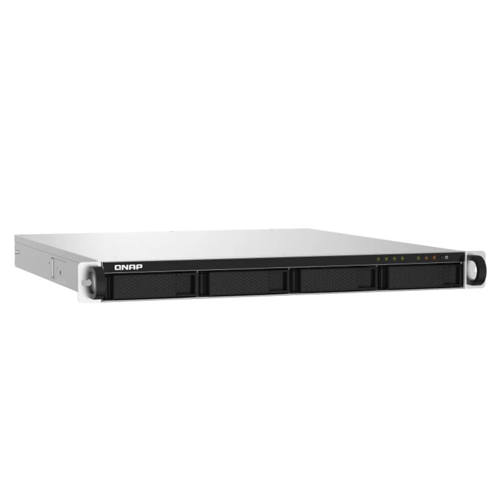 SMB QNAP TS-432PXU-2G 4-Bay quad-core AL324 64-bit 1.7 GHz rackmount NAS with 250W PSU, 2GB DDR4 UDIMM RAM (max 1x16GB), SATA 6Gb/s, 2x 10GbE SFP+ LAN, 2x2.5 GbE LAN, 1x PCIe Gen2 x2 slot. W/o RAIL-