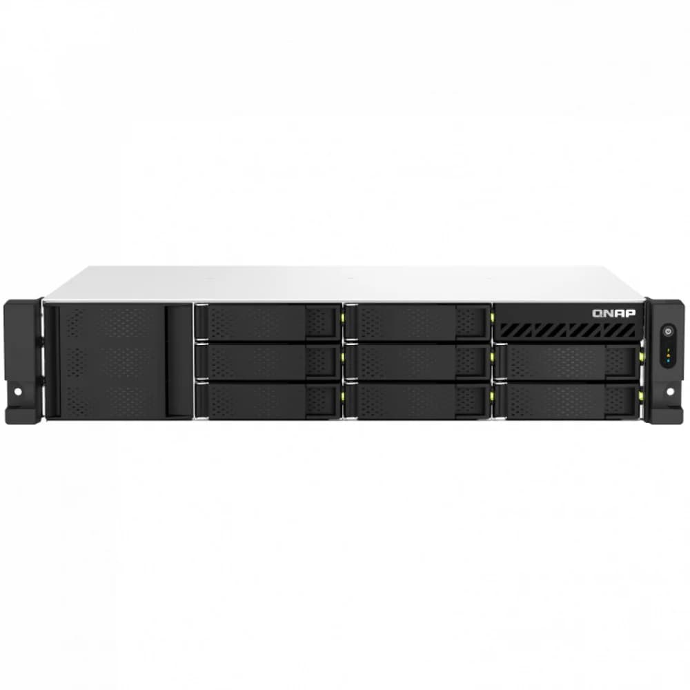 Сетевое хранилище без дисков SMB QNAP TS-873AeU-RP-4G NAS 8 HDD trays, 2x 2.5 GbE. 64-bit 4-core AMD V1500B 2,2 GHz, 4 GB. RAM (1*4 GB) up to 32GB (2*16 GB), 2 x M2 2280 (PCIe Gen3 x 1), 2xPSU W/o r
