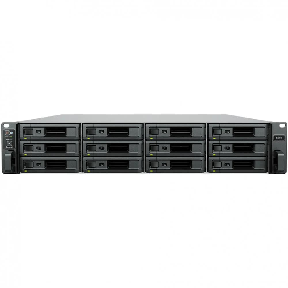Synology 2U/12bay 12C 2,1GhzCPU/16Gb(128)/RAID0,1,10,5,6/upto 96HDD (7xRX1222sas)/2xUSB/4GbE+2x10GE(RJ-45)/2Expslot/iSCSI/2xIPcam(up to128)/2xPSU/no rail/1YW