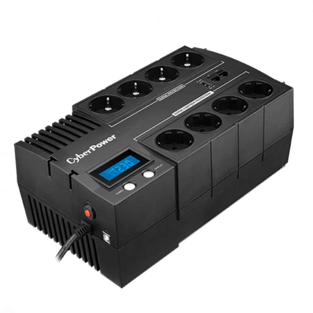 Источник бесперебойного питания, CyberPower, BR700ELCD, Мощность 700ВА/420Вт, BR-серия, Линейно-интерактивный, Напольный, ЖК дисплей/USB/Tel.line, Диапазон работы AVR: 165-290В, Бат.1 шт., Вых: 8xSc