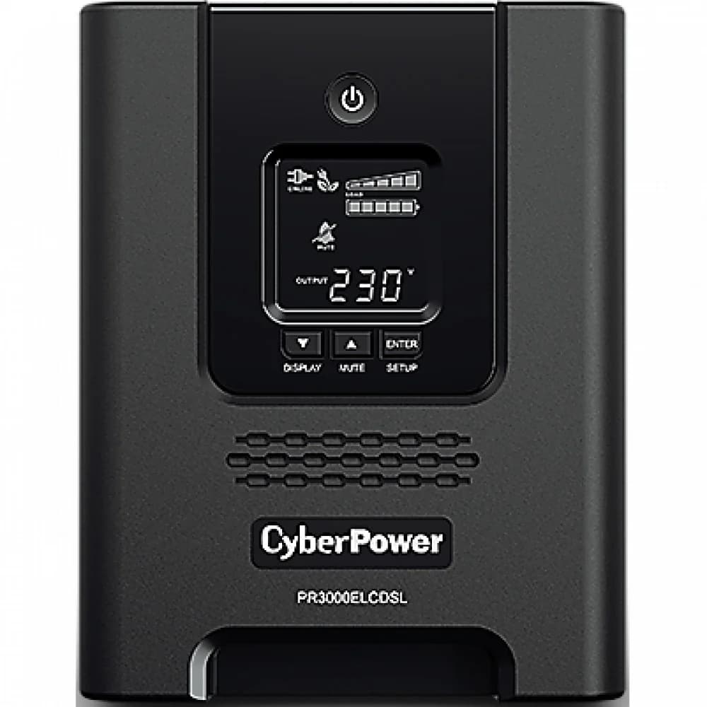 Источник бесперебойного питания, CyberPower, PR3000ELCDSL, Мощность 3000ВА/2700Вт, PR-серия, Линейно-интерактивный, Напольный, ЖК/Smart/USB, Диапазон работы AVR: 151-296 В, Бат.1 шт., Вых: 1xSchuko/