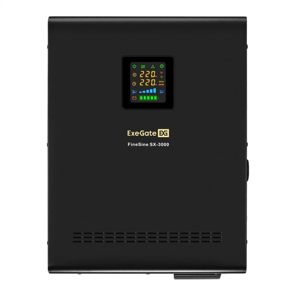Комплект ИБП EX296003RUS + батарея 26Aч EX282970RUS 4шт (инвертор, синус, для котла, настенный) ExeGate FineSine SX-3000.LCD.AVR.2SH.T <3000VA/2100W, чистая синусоида, цветной LCD-дисплей, AVR, 2*Sc