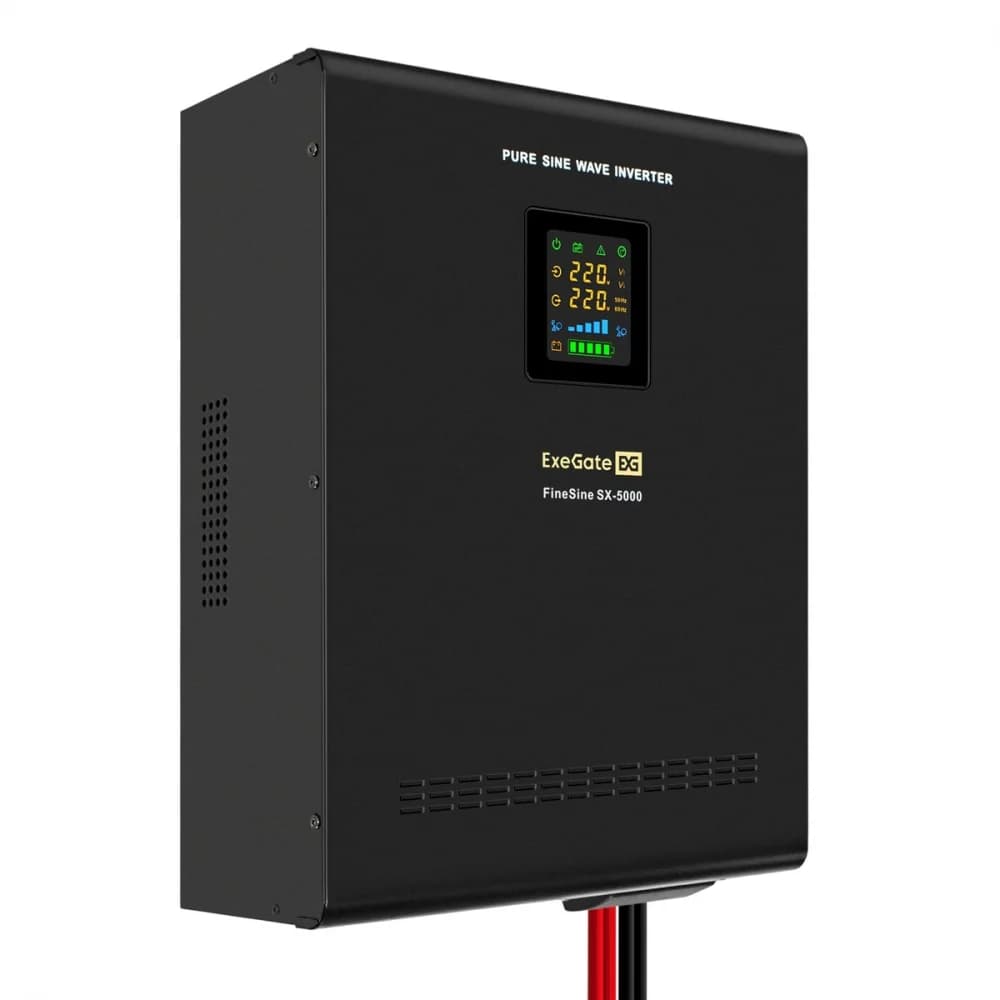 ИБП (инвертор, синус) настенный ExeGate FineSine SX-5000.LCD.AVR.2SH.T <5000VA/3500W чистая синусоида, цветной LCD-дисплей, AVR, 2*Schuko+1*ternimal, линейно-интерактивный, внешняя батарея 12В до 20