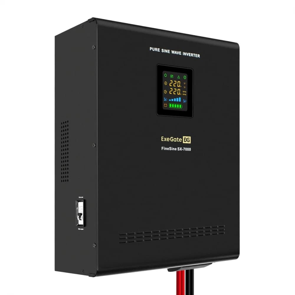 ИБП (инвертор, синус) настенный ExeGate FineSine SX-7000.LCD.AVR.2SH.T <7000VA/5000W чистая синусоида, цветной LCD-дисплей, AVR, 2*Schuko+1*ternimal, линейно-интерактивный, внешняя батарея 12В до 20