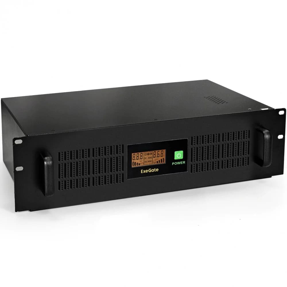 ИБП ExeGate ServerRM UNL-1500.LCD.AVR.3SH.RJ.USB.3U 1500VA/900W, LCD, AVR, 3*Schuko, RJ45/11, USB, 3U, установка в стойку, Black