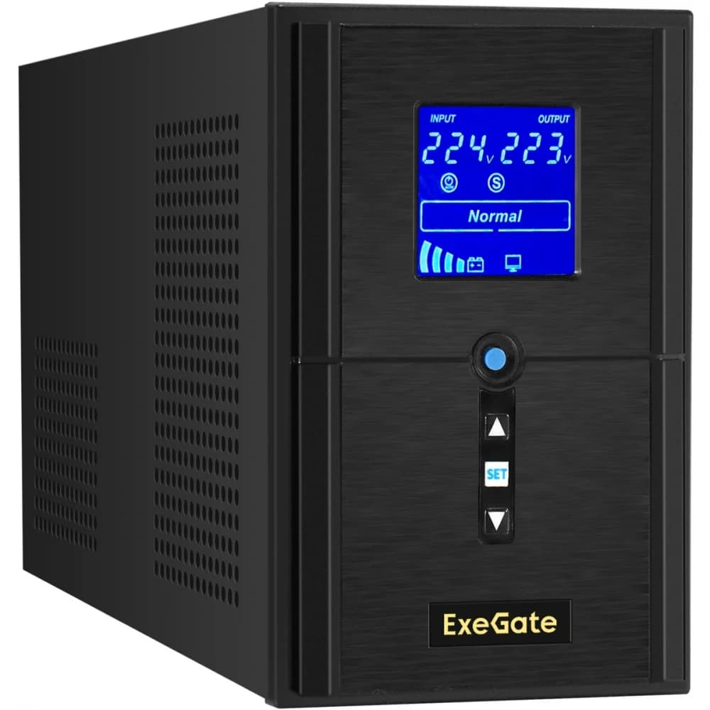 ИБП (инвертор, синус, для котла) ExeGate SineTower SN-1000.LCD.AVR.2SH.1C13.USB <1000VA/800W, чистая синусоида, LCD дисплей, AVR, 2*Schuko+1*C13, USB, линейно-интерактивный, Black>
