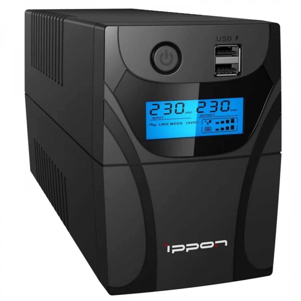 UPS Ippon Back Power Pro II Euro 850, 850VA, 480W,1x12V/9Ah,AVR 162-290В,2xSchuko CEE7,USB,RJ-45,LCD