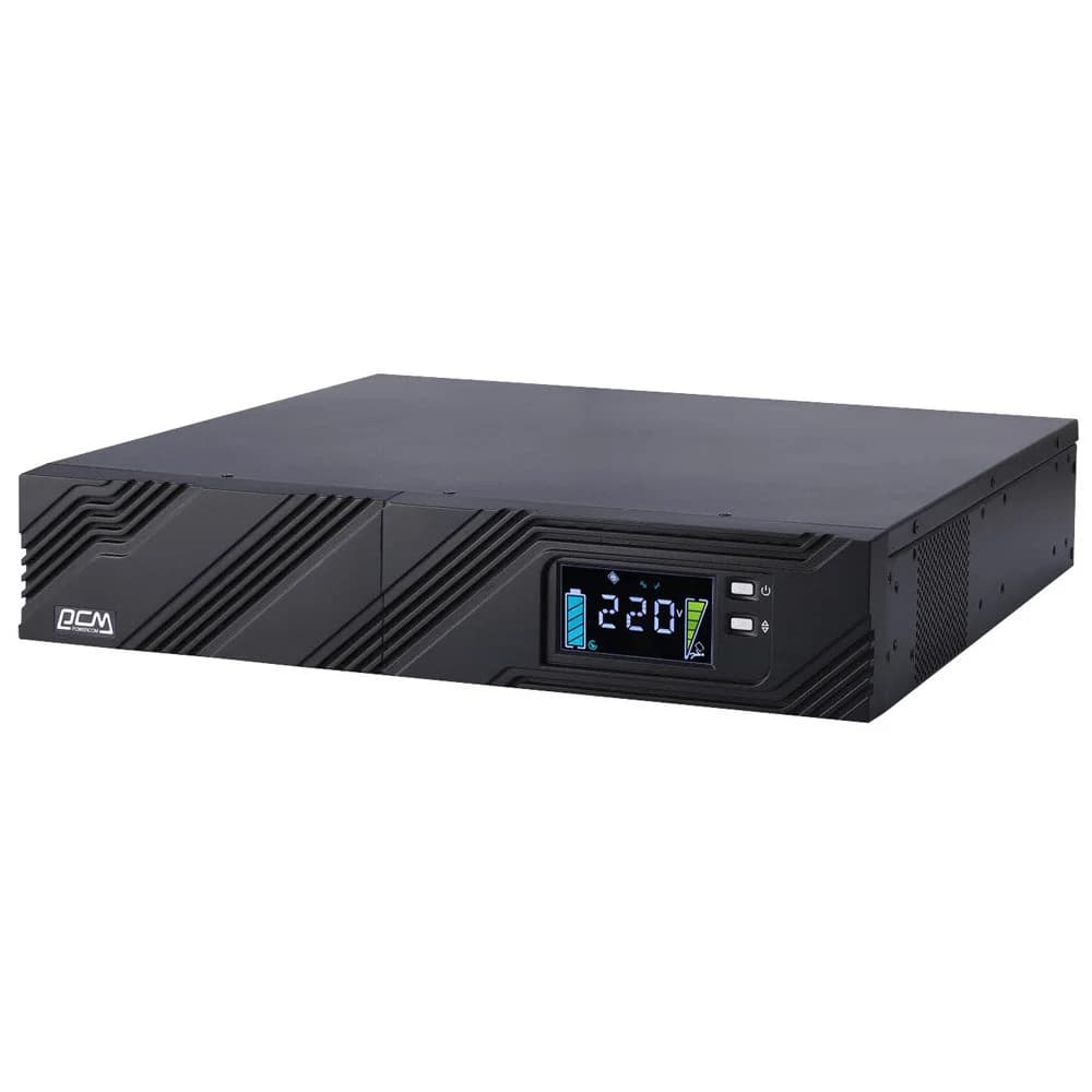 UPS POWERCOM SPR-1000, line-interactive, 1000 VA, 800 W, LCD, Rack / Tower, 8 IEC320 C13 sockets with redundant power supply, USB, RS-232, SNMP card slot, RJ45 protection, WxDxH 428x453x84 mm, 18.3