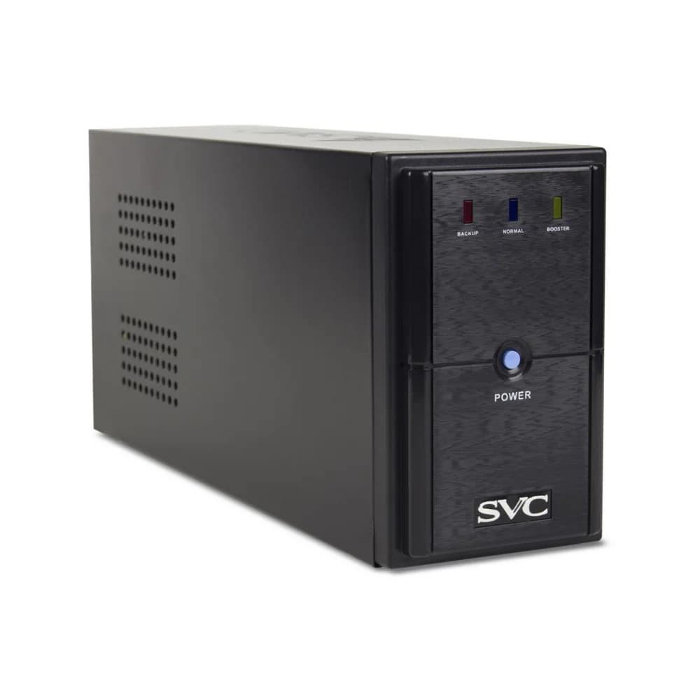 Источник бесперебойного питания, SVC, V-1500-L, Мощность 1500ВА/900Вт, Диапазон работы AVR: 165-275В, Бат.: 12В/9 Ач*2шт., 3 вых.: Shuko CEE7, Чёрный