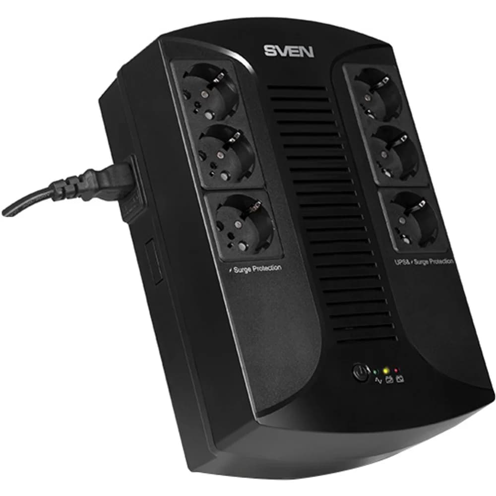 SVEN Источник бесперебойного питания SVEN UP-L1000E, с 6 выходными розетками (3 с питанием от батареи +3 сетевой фильтр)