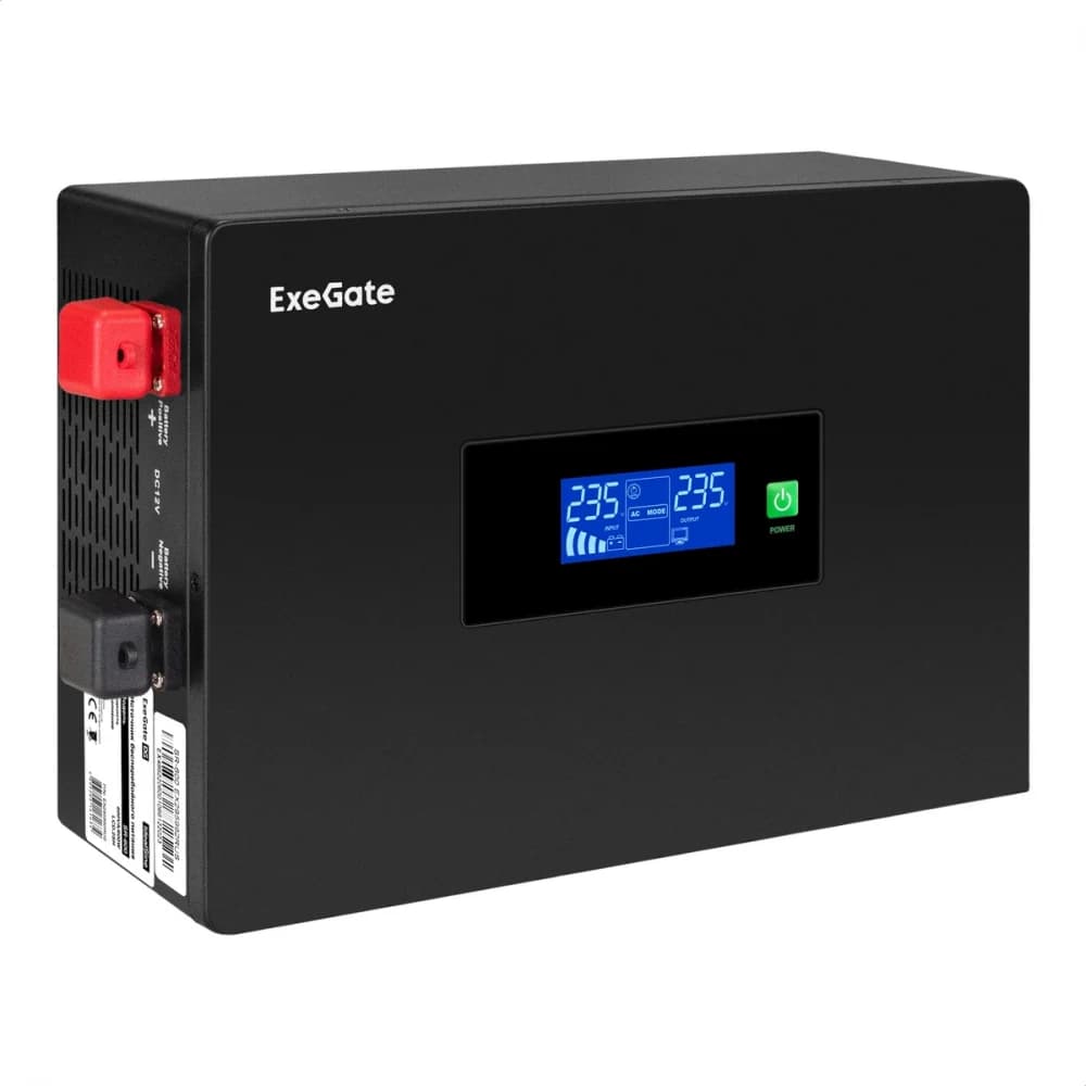 ИБП (инвертор, синус, для котла, PF=1, настенный) ExeGate IdealSine SR-600.LCD.2SH <600VA/600W, чистая синусоида, цветной LCD-дисплей, 2*Schuko, настенный, Black>