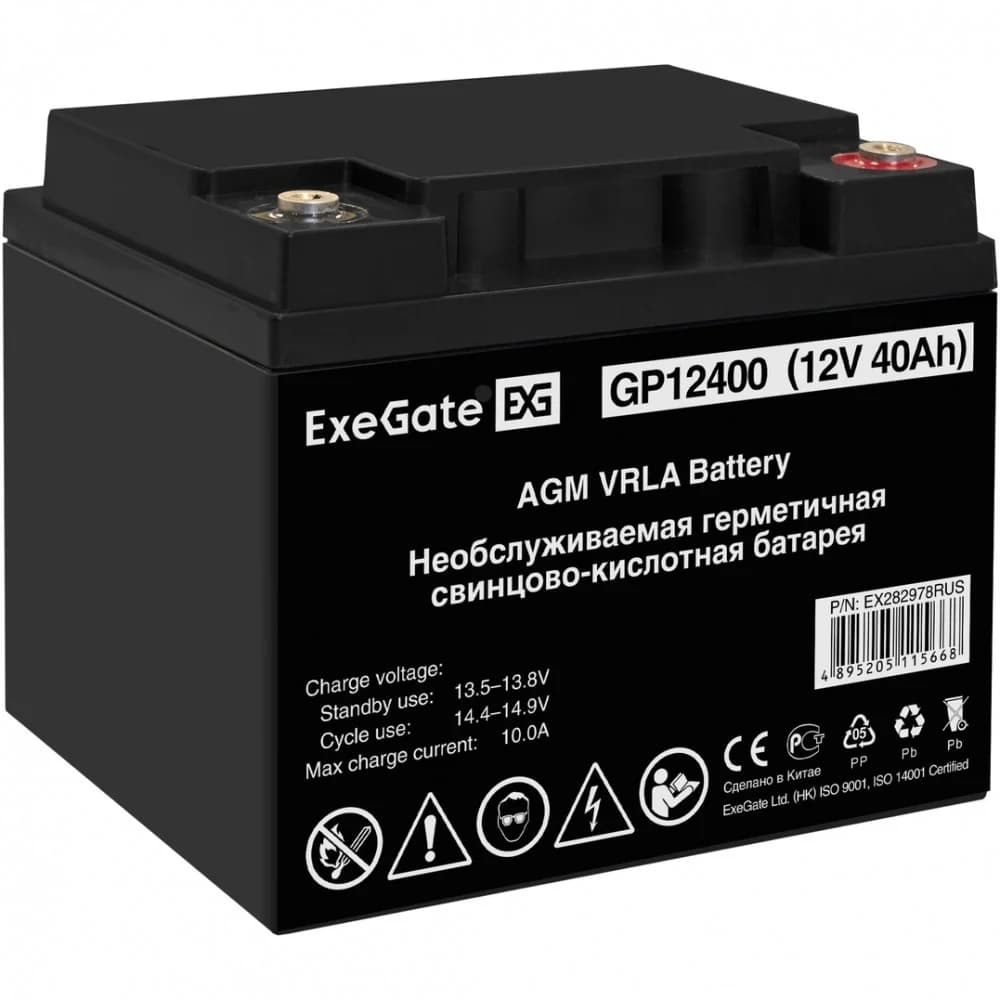Аккумуляторная батарея ExeGate GP12400 (12V 40Ah, под болт М6)