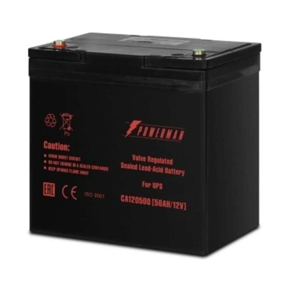 Battery POWERMAN Battery CA12500, voltage 12V, capacity 50Ah, max. discharge current 500A, max. charge current 15A, lead-acid type AGM, type of terminals M1, 229 mm x 138mm x 208mm, 16.2 kg.
