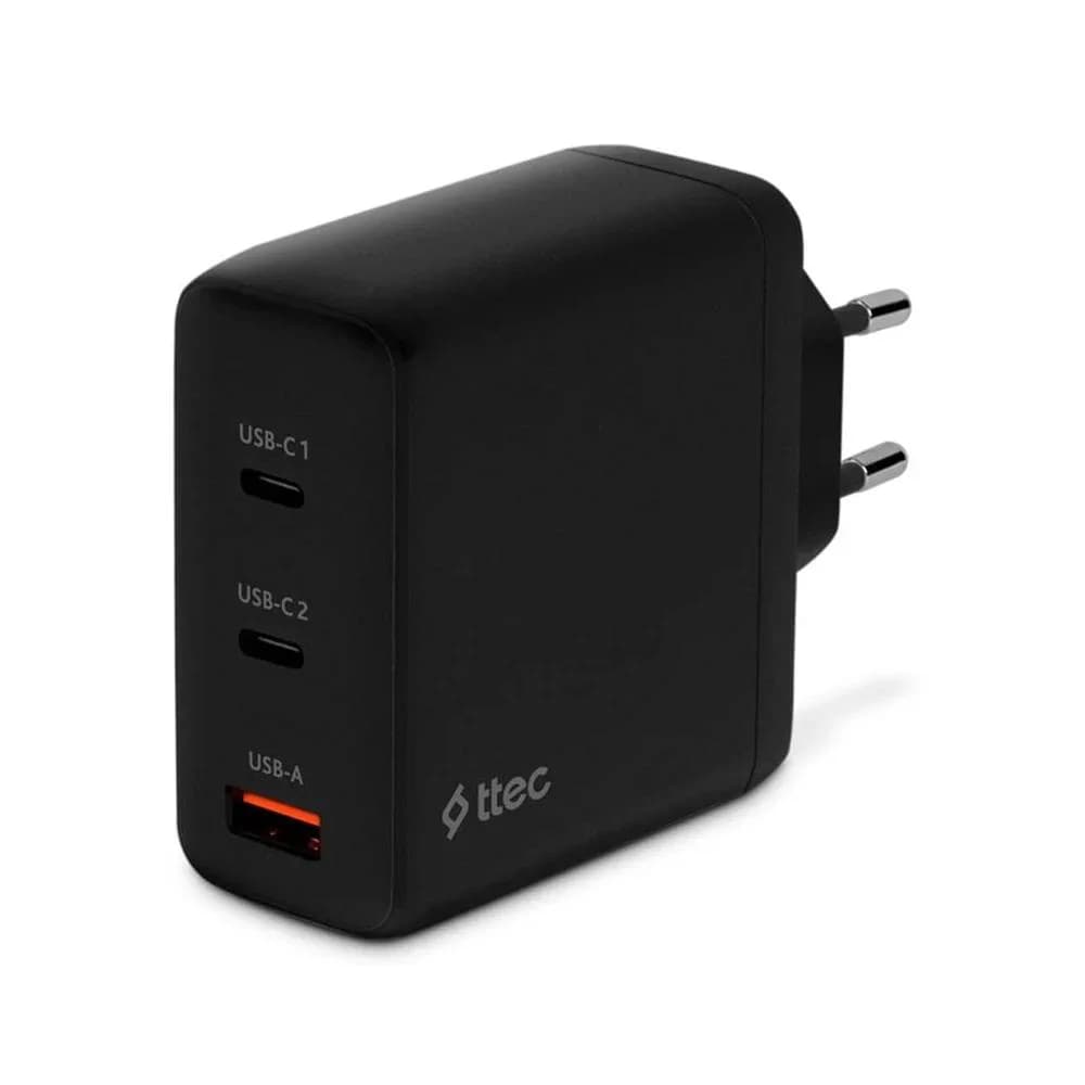 ttec SmartCharger Trio GAN 120W PD Travel Charger 2 USB-C+USB-A,Black
