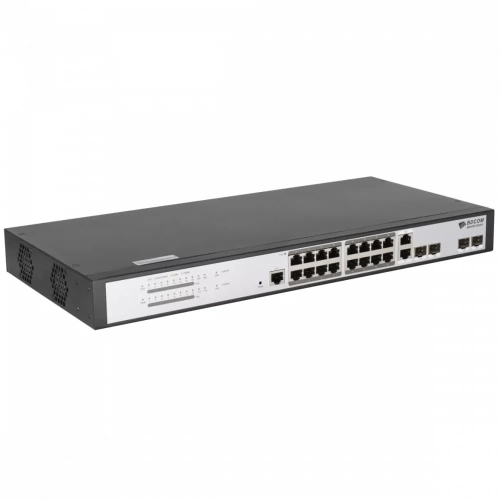 Коммутатор, BDCOM, S2520-P, Управляемый L2, 16 портов PoE (250W) 10/100/1000M RJ45, 2 комбо-порта 1000М SFP/RJ45, 2 порта 100/1000М SFP, Стоечный