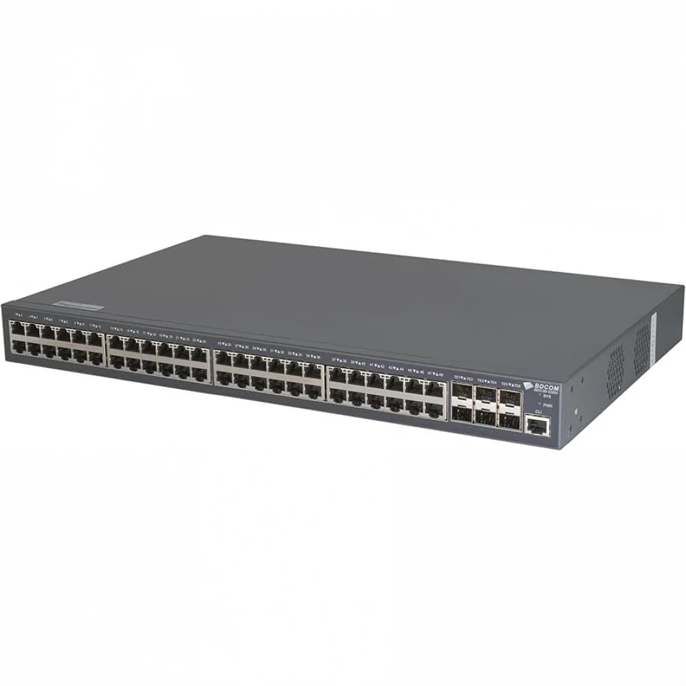 Коммутатор, BDCOM, S2900-48P6X-760, Управляемый L3, 48 портов PoE (370W) 10/100/1000M RJ45, 6 портов SFP+, Стоечный