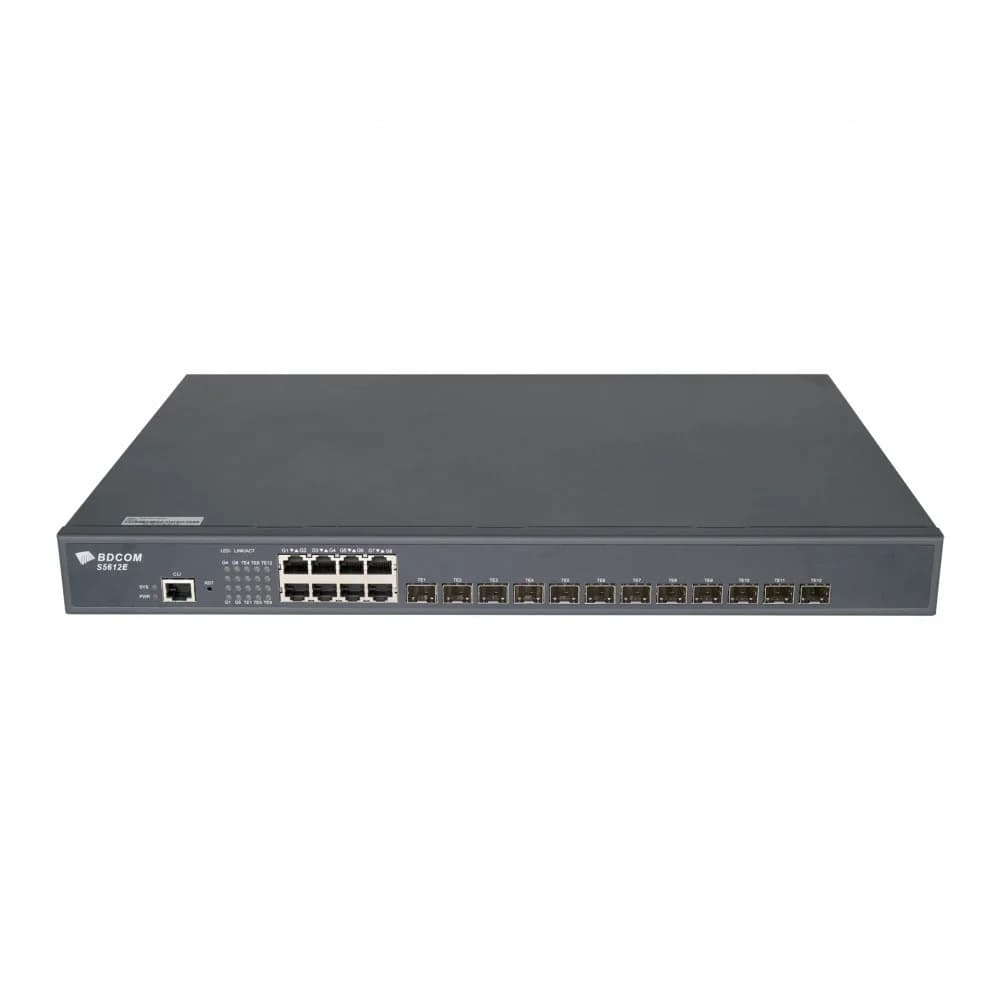 Управляемый коммутатор уровня 3 BDCOM S5612E-2AC, 8x 10/100/1000Base-T, 12x 1/10GE SFP+, 2 встроенных блока питания ~220V AC