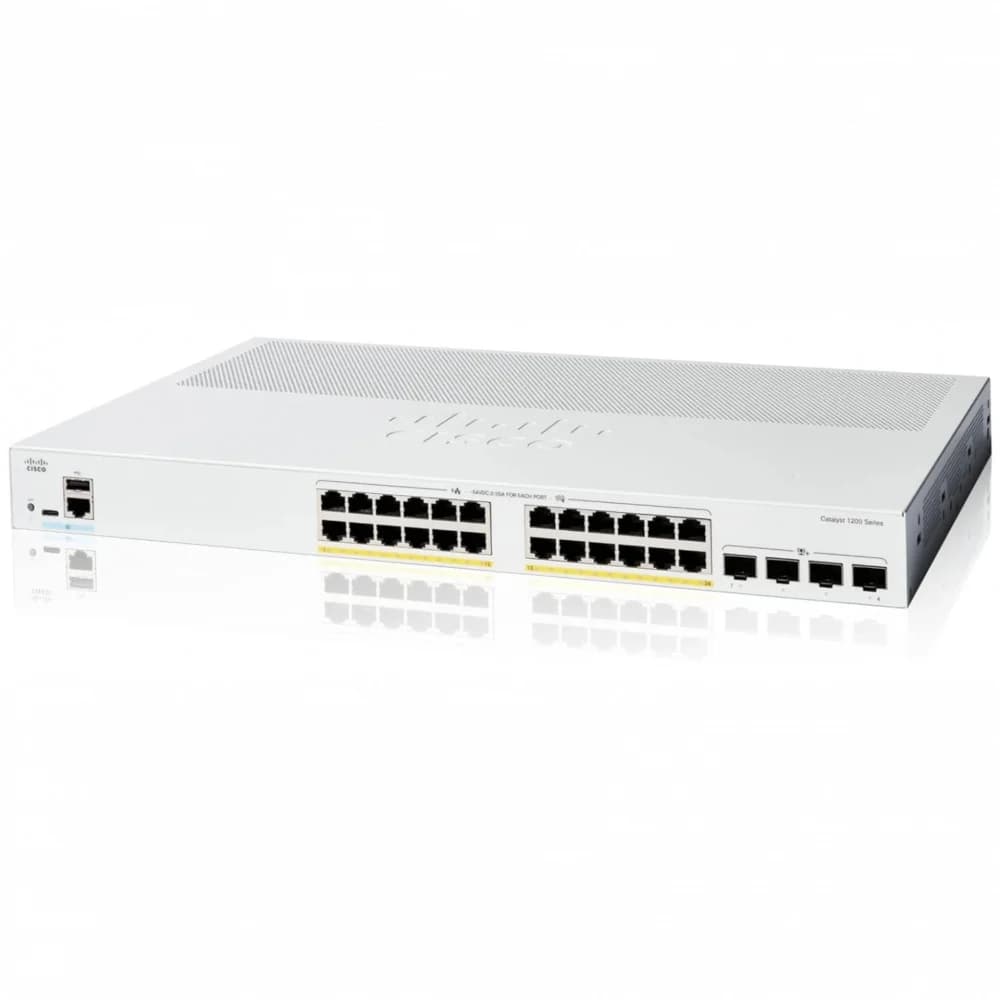 Коммутатор CISCO Catalyst 1200 24x10/100/1000 RJ-45 PoE+, 4x10G SFP+ uplinks, PoE+ 195W, Rack Mounting kit, Fanless, C1200-24P-4X