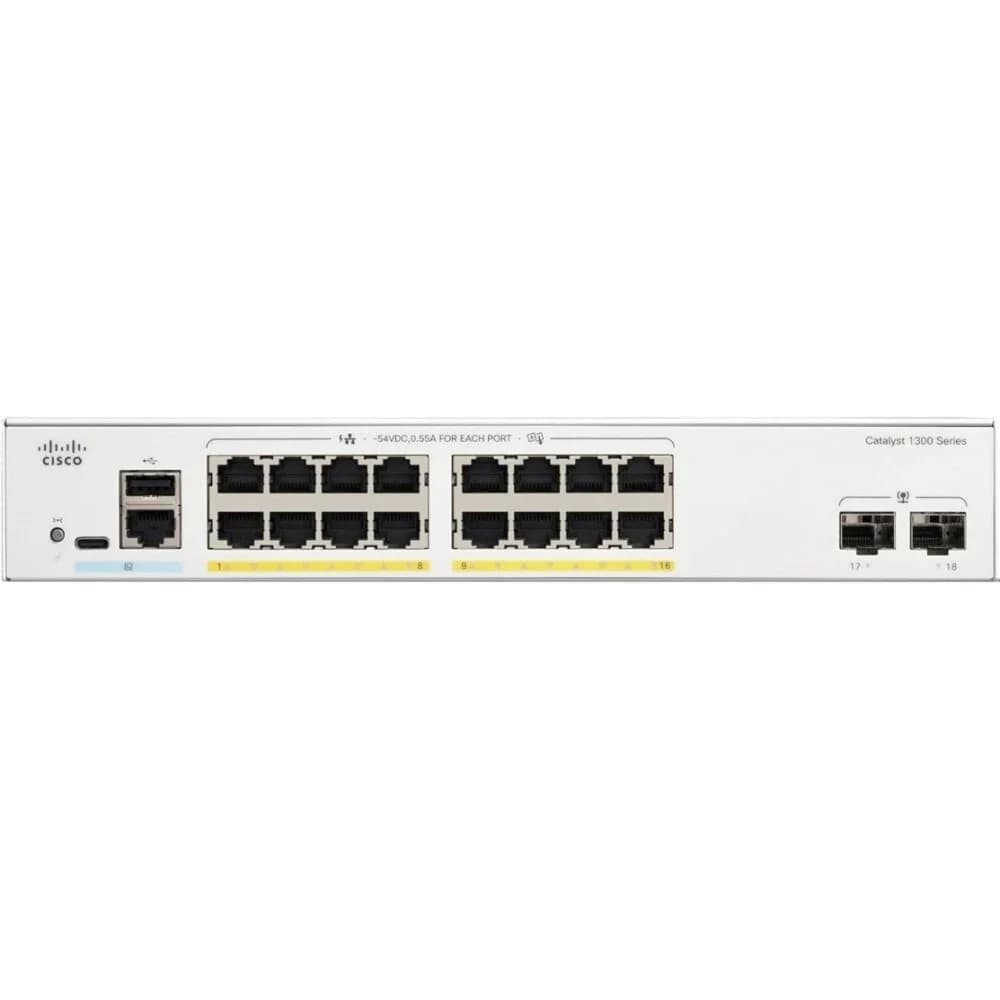 Коммутатор CISCO Catalyst 1300 16x 10/100/1000 Ethernet RJ-45 ports, 2x1G SFP uplink, Fanless, C1300-16T-2G