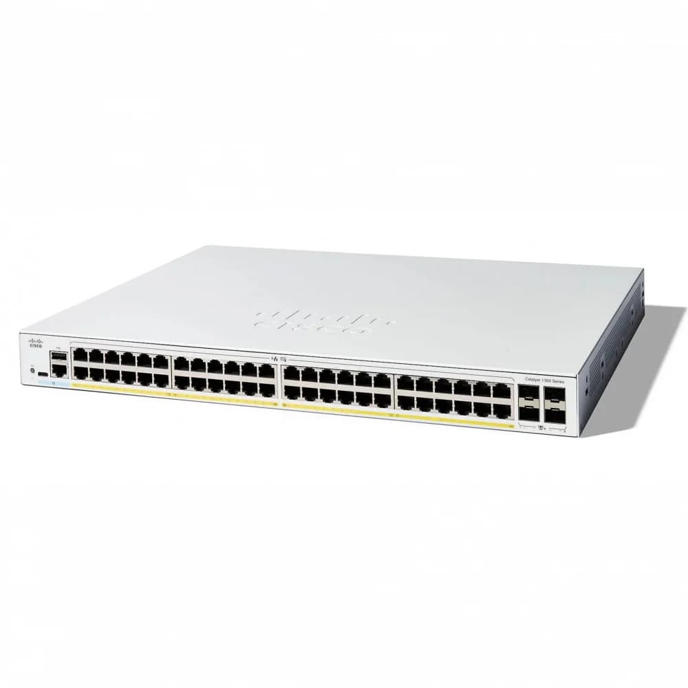 Коммутатор CISCO Catalyst 1300 48x 10/100/1000 RJ-45 PoE+, 4x 10Gb SFP+ uplinks, PoE+ 370W, RackMount Kit, Stackable, C1300-48P-4X