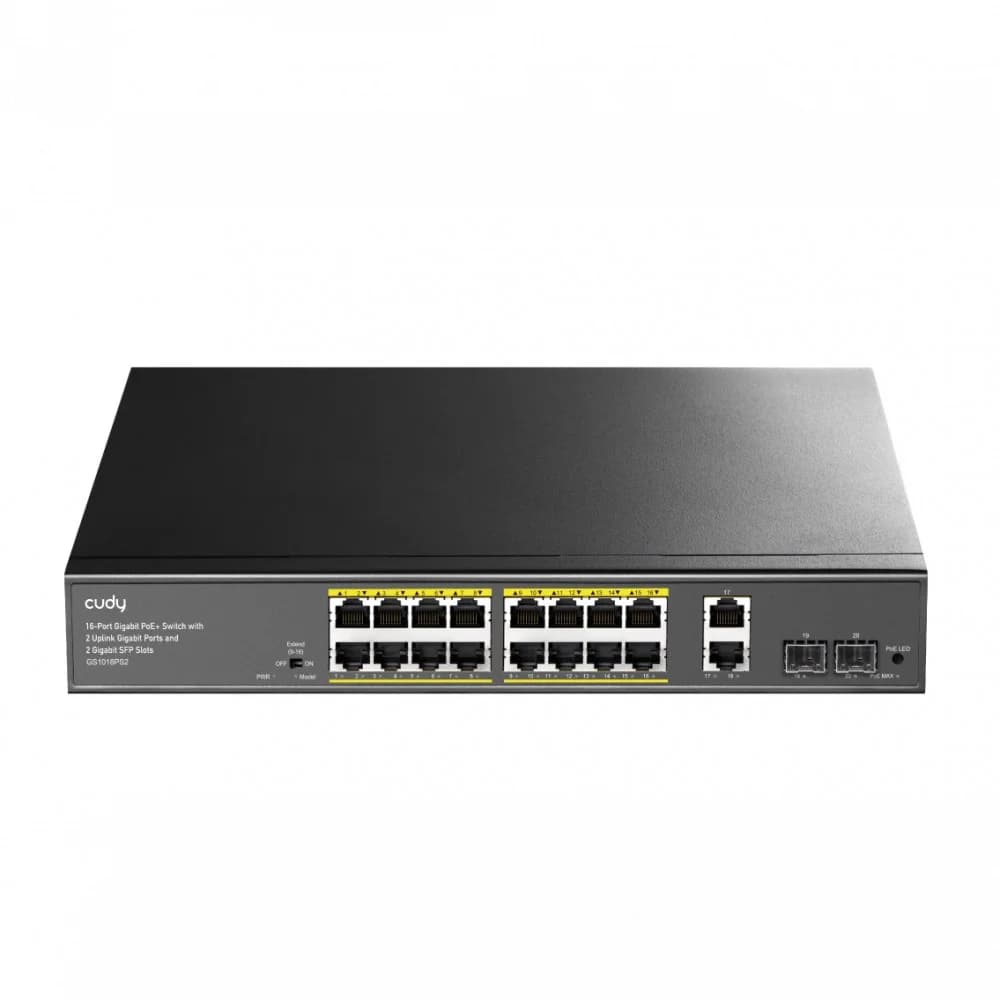 Коммутатор Cudy GS1018PS2 (L2) 18x1Гбит/с 2xКомбо(1000BASE-T/SFP) 2SFP 16PoE 200W неуправляемый