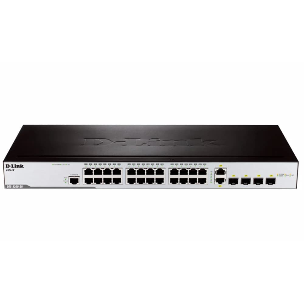 DES-3200-28/C1A Управляемый коммутатор 2 уровня с 24 портами 10/100Base-TX, 2 портами 100/1000Base-X SFP и 2 комбо-портами 100/1000Base-T/SFP