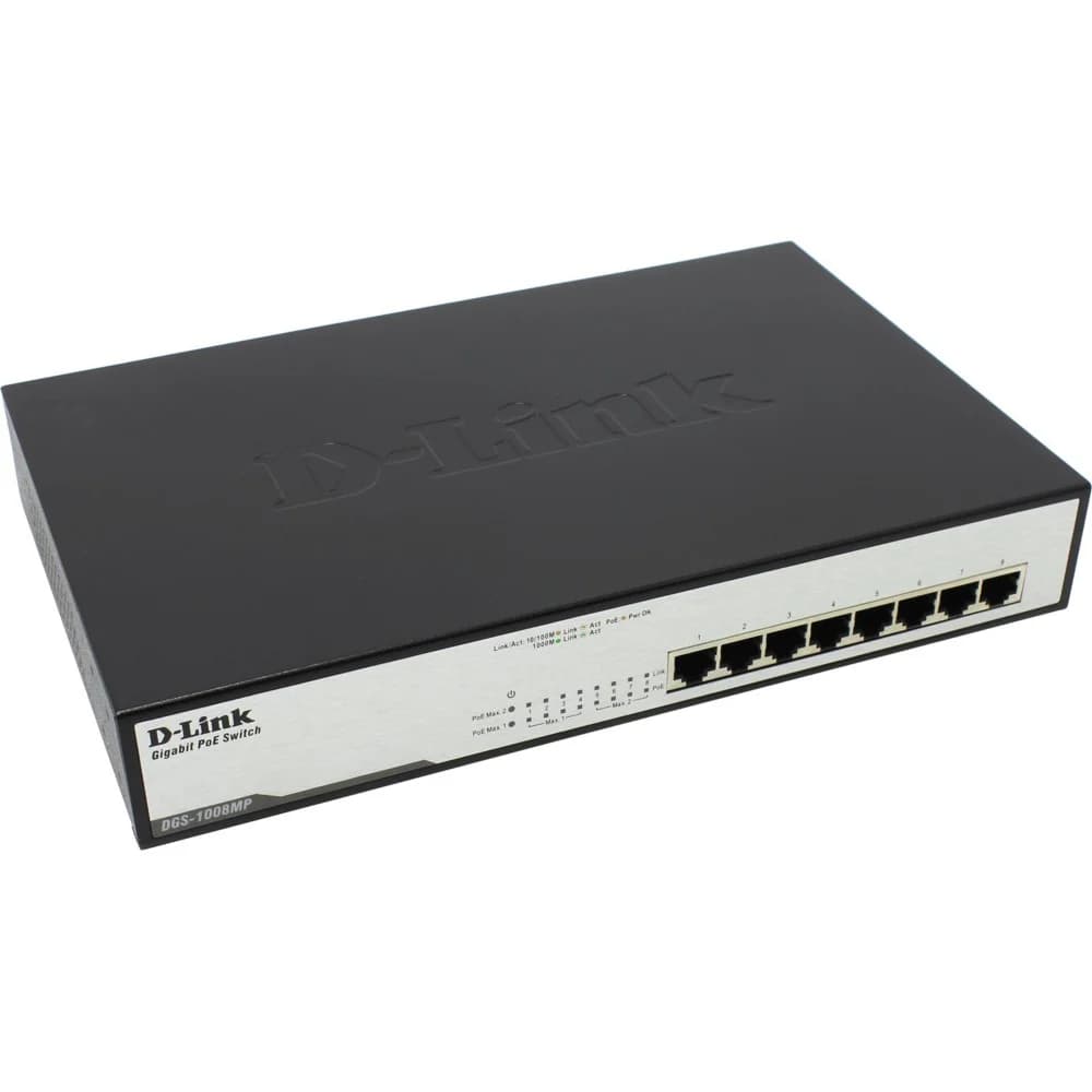 D-Link DGS-1008MP/A2A, Layer 2 unmanaged Gigabit Switch with PoE and Green Ethernet power save technology